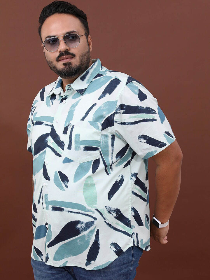 HIGHLANDER Plus Size Abstract Printed Cotton Casual Shirt
