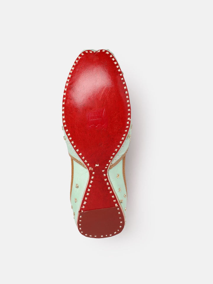 House of Pataudi Women Embellished Floral Leather Mojaris