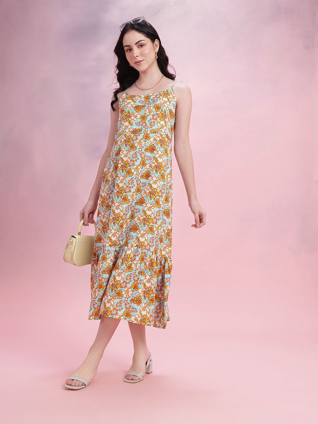 DressBerry Floral Print A-Line Midi Dress