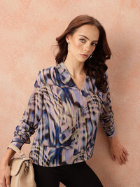 all about you Abstract Print Georgette Semi-Sheer Draped-Style Top