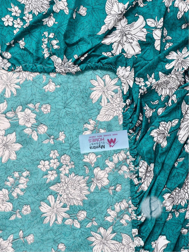 Myntra Elegant Homes Green & White Floral 300 TC Cadar Tempat Tidur Single dengan 1 Sarung Bantal