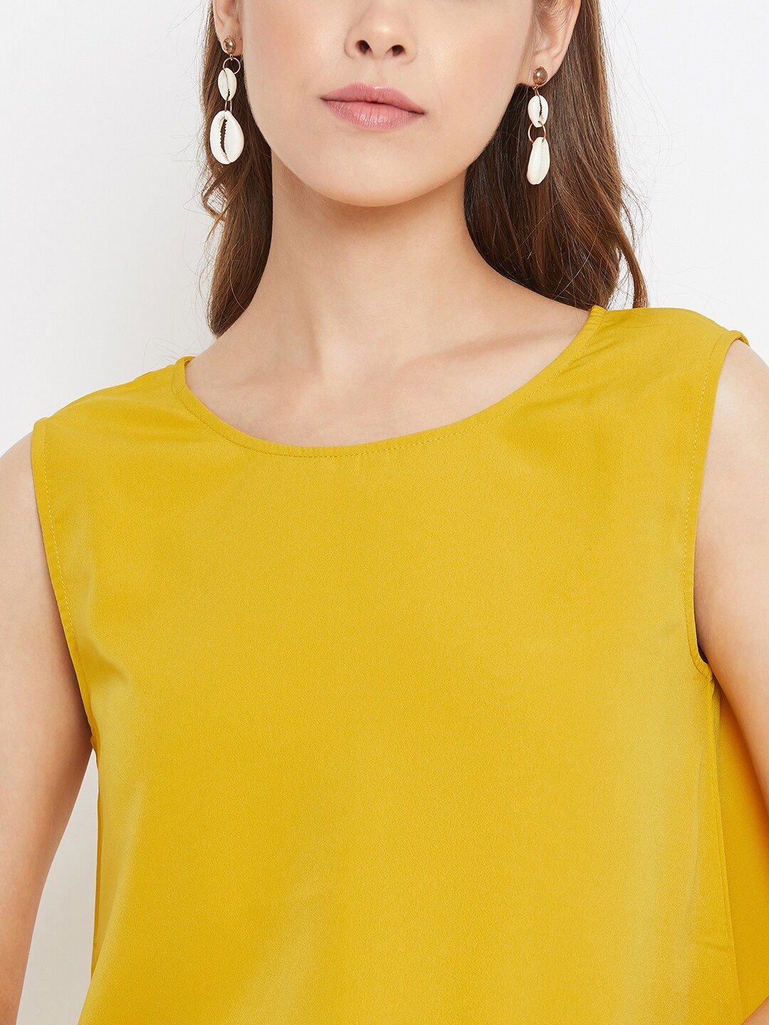 Berrylush Women Yellow Solid High-Low Top