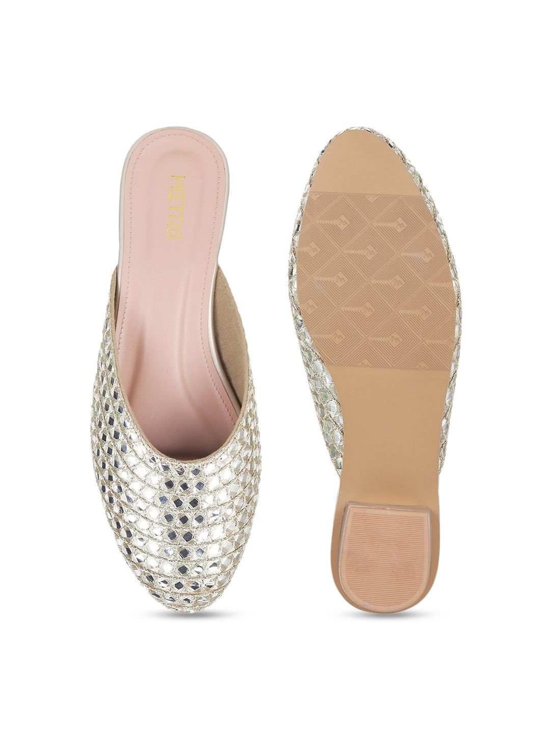 Metro Mirror Work Embroidered Block Heel Mules