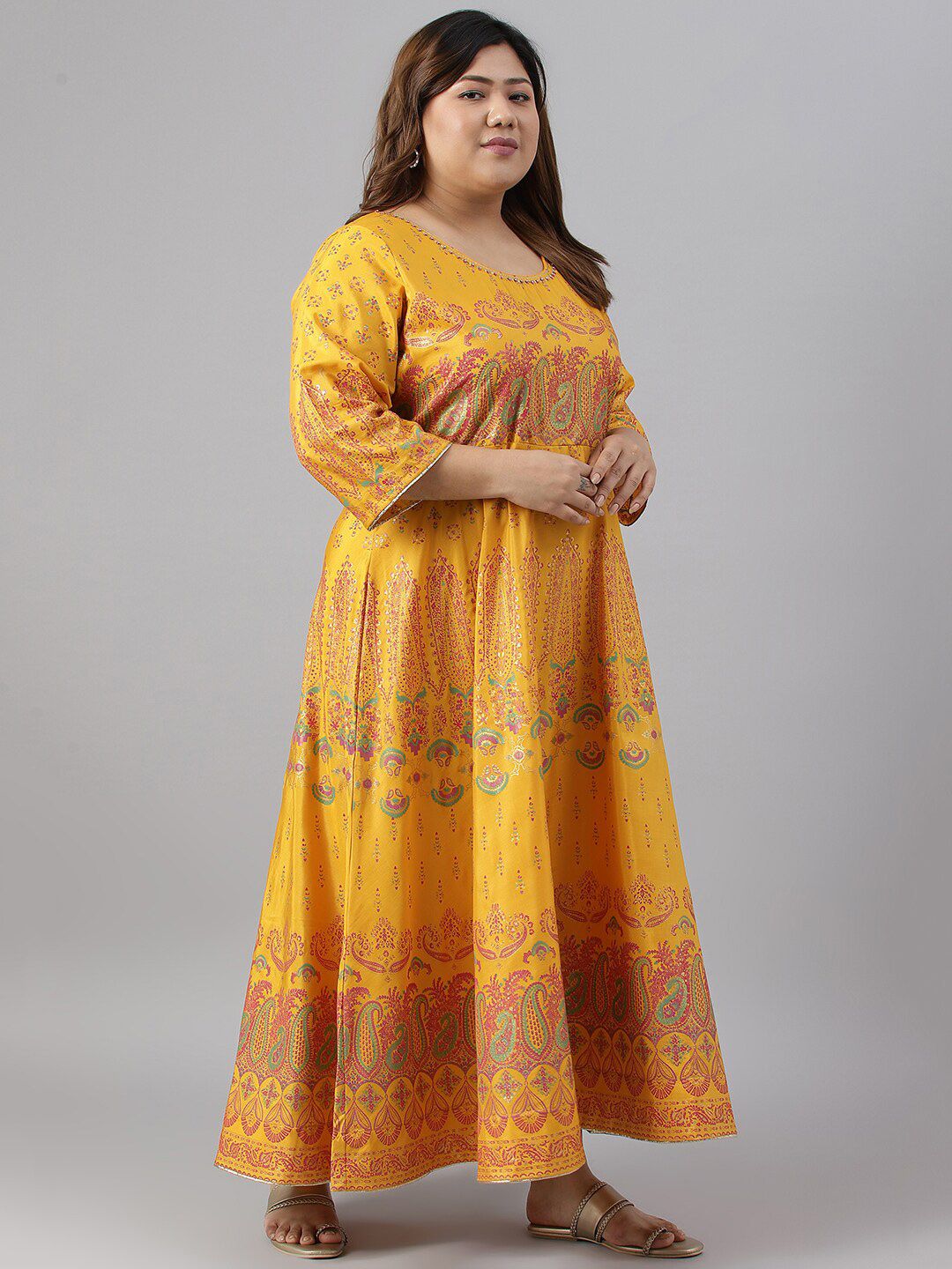 W Plus Size Ethnic Motifs Printed Maxi Ethnic Dress