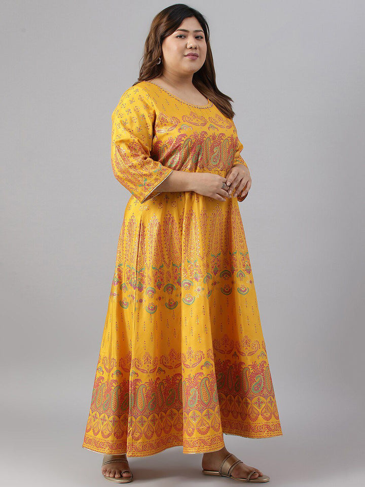 W Plus Size Ethnic Motifs Printed Maxi Ethnic Dress
