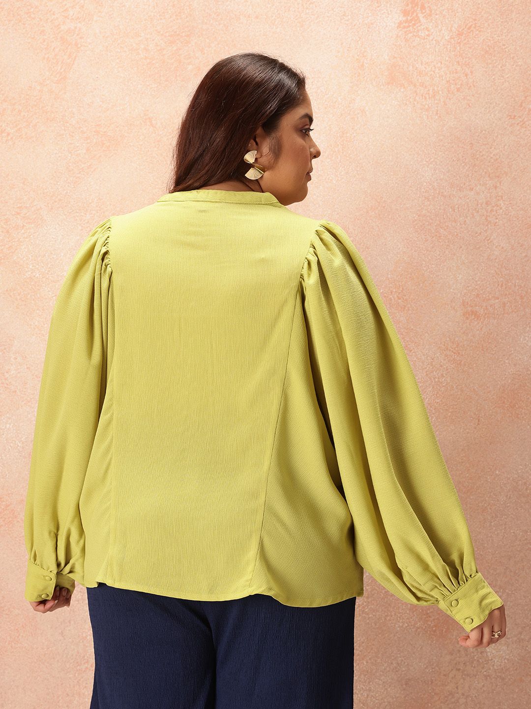 all about you Plus Size Puff Sleeve Shirt Style Longline Top