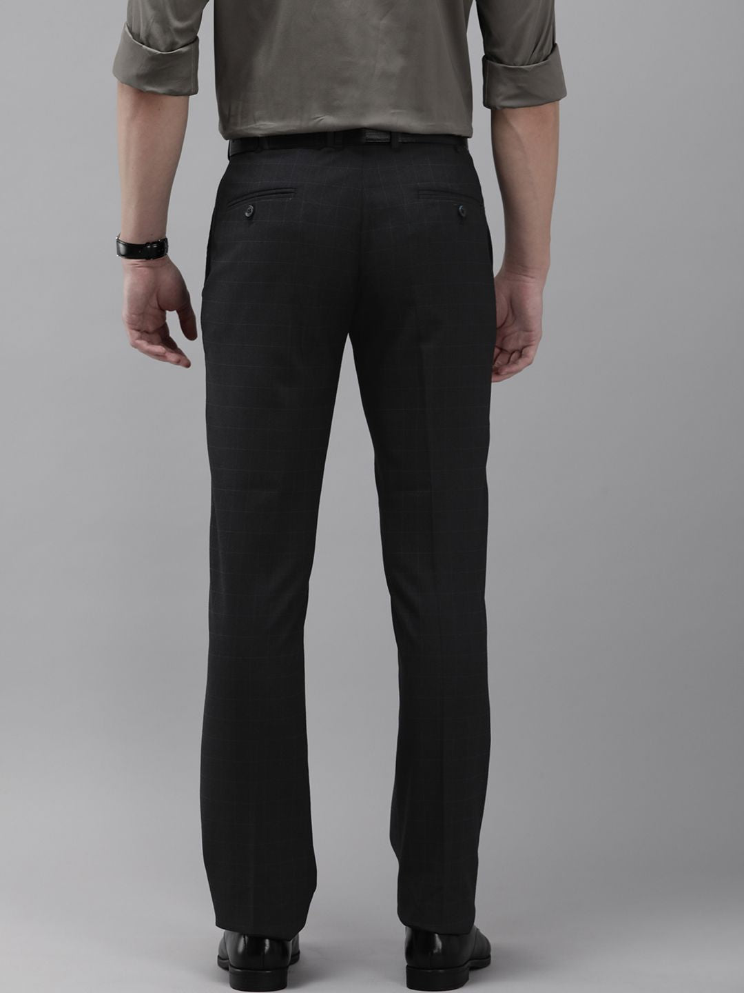 Park Avenue Men Checked Mid-Rise Formal Trousers