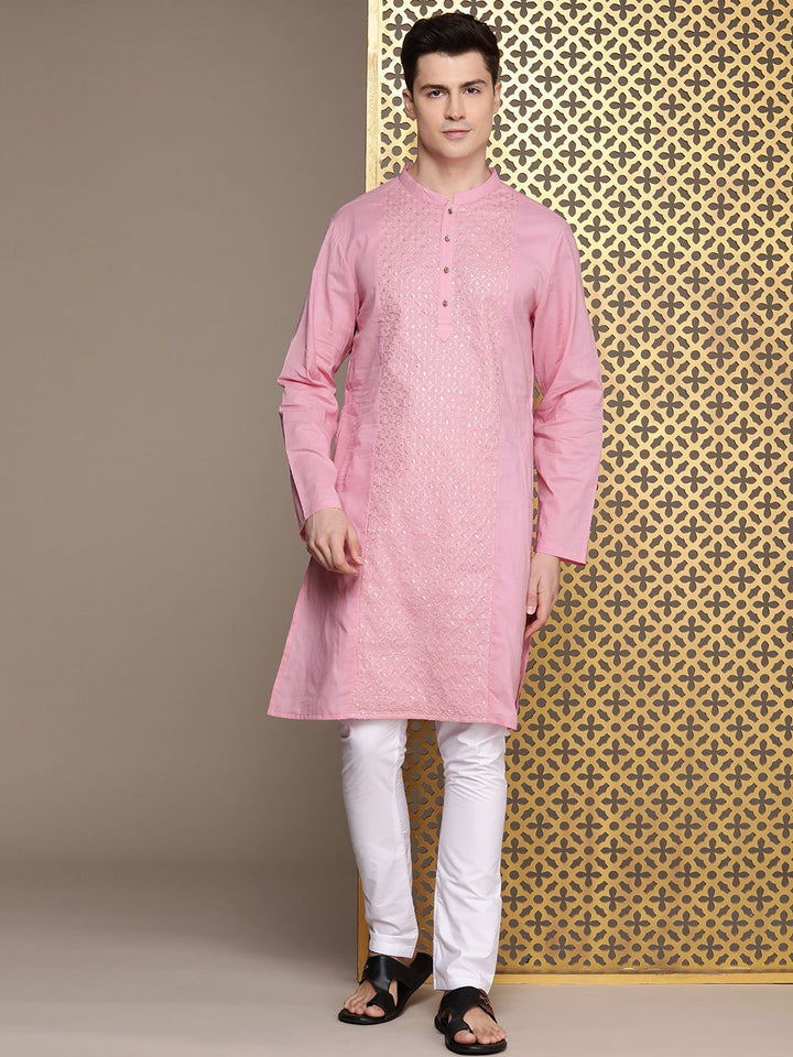 House of Pataudi Rozana Embellished Sequinned Pure Cotton Kurta