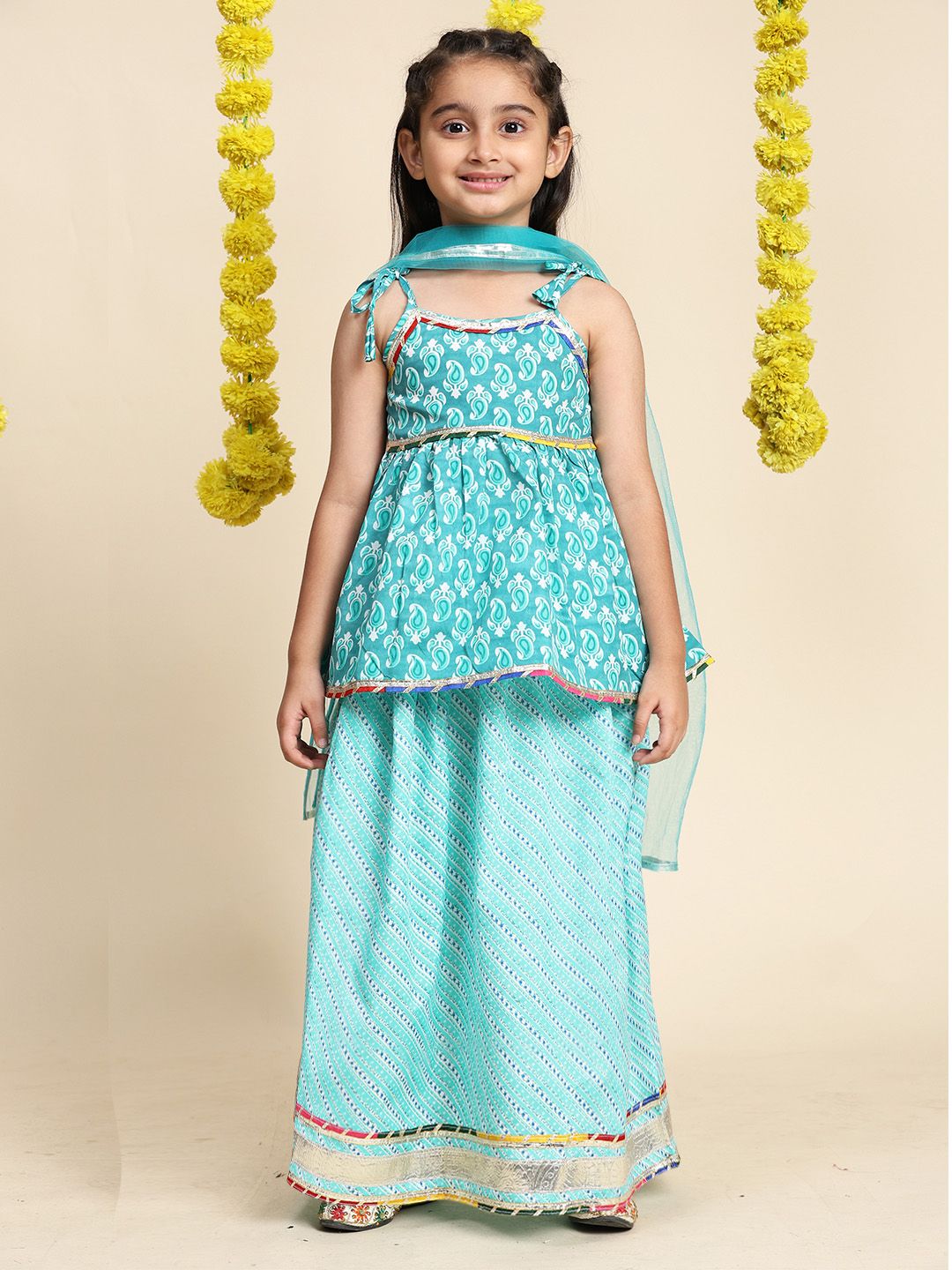 Cutiekins Girls Paisley Printed Cotton Ready to Wear Lehenga & Blouse With Dupatta