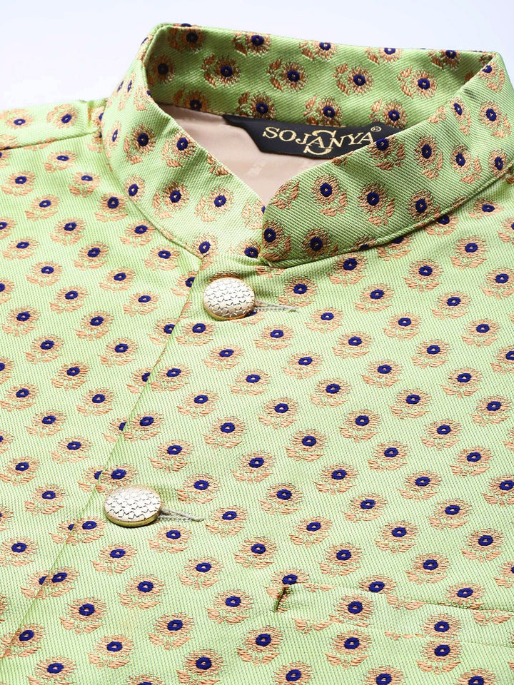 SOJANYA Men Pink Striped Kurta with Pyjamas  & Nehru Jacket