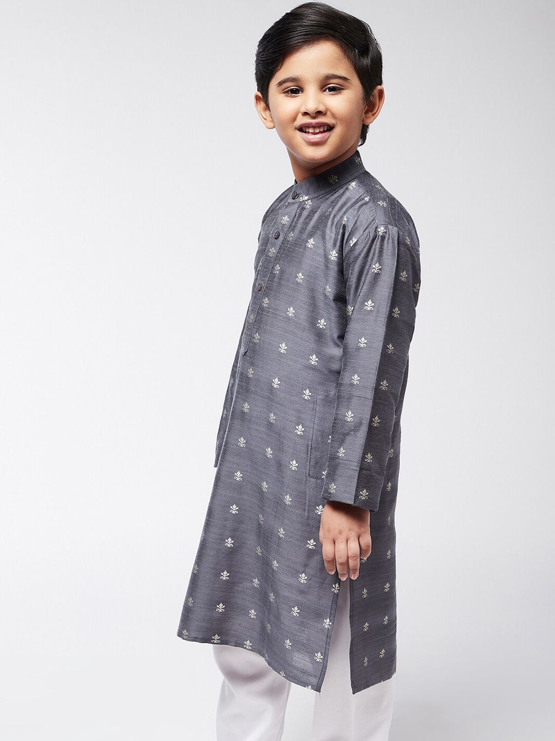 SOJANYA Boys Grey Printed Thread Work Kurta