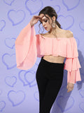 Berrylush Women Pretty Pink Solid Dobby Weave Top