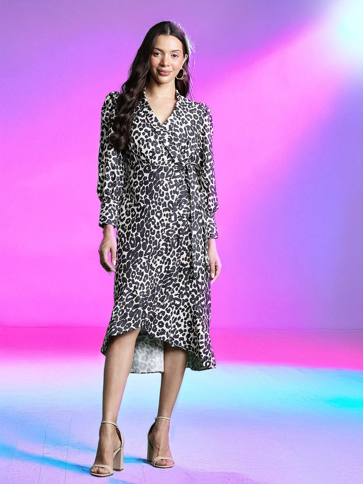 DressBerry Animal Print Midi Wrap Dress