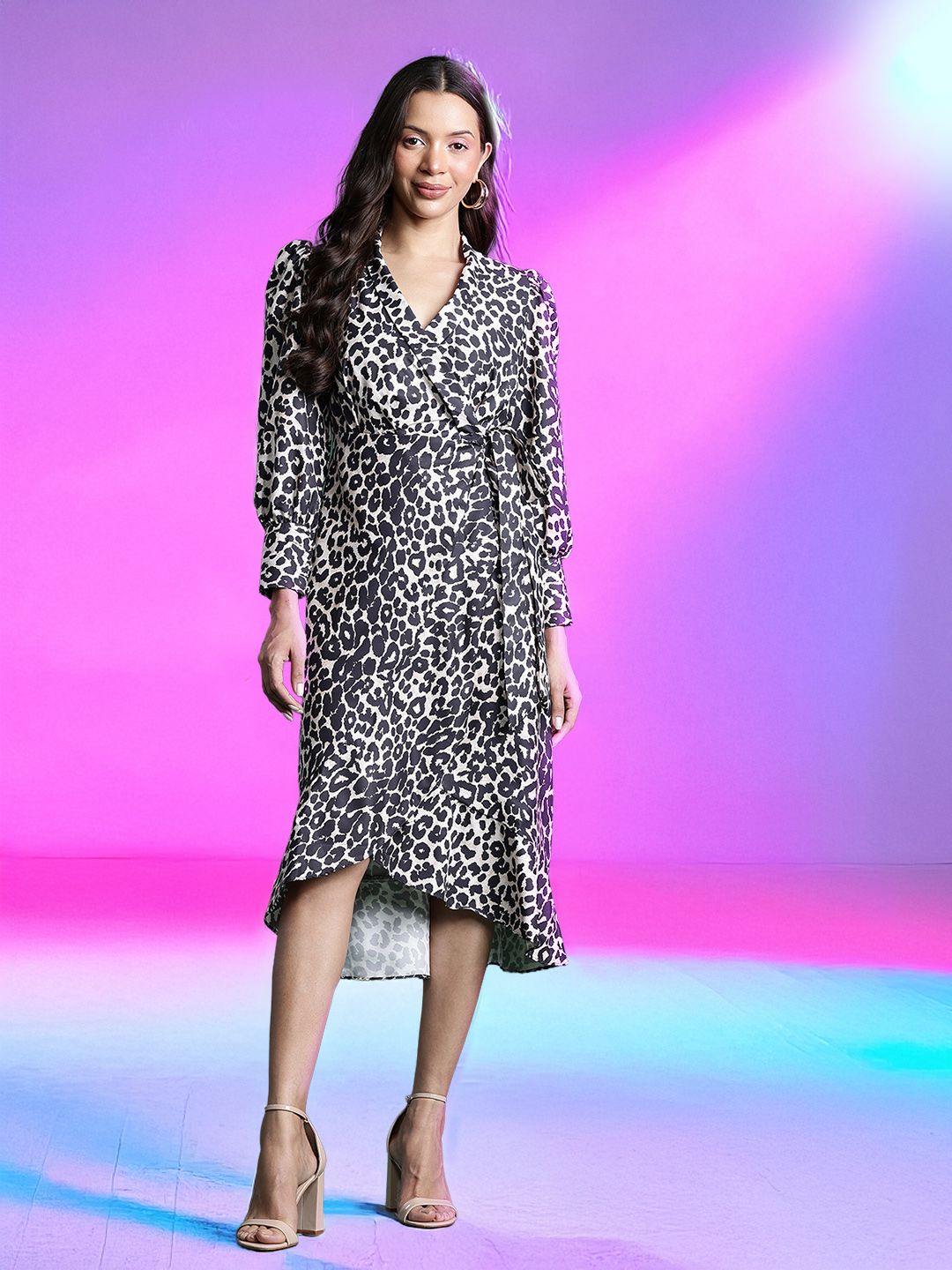 DressBerry Animal Print Midi Wrap Dress