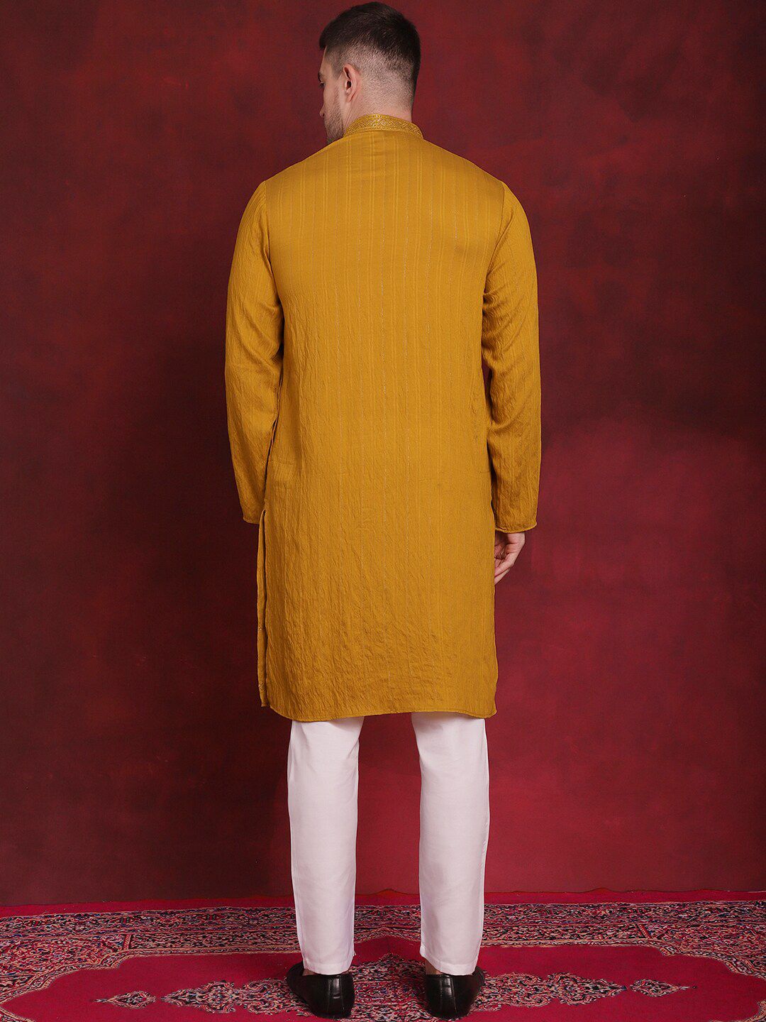 Jompers Yellow Embroidered Regular Sequinned Straight Kurta With Pyjamas