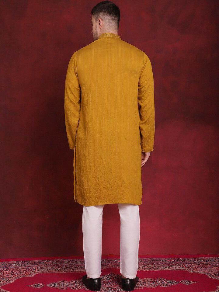 Jompers Yellow Embroidered Regular Sequinned Straight Kurta With Pyjamas