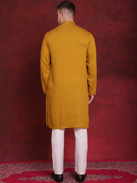 Jompers Yellow Embroidered Regular Sequinned Straight Kurta With Pyjamas