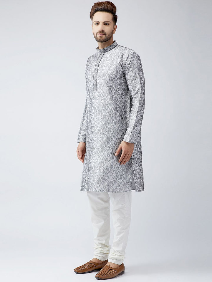 SOJANYA Men Grey Woven Design Straight Kurta