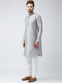 SOJANYA Men Grey Woven Design Straight Kurta