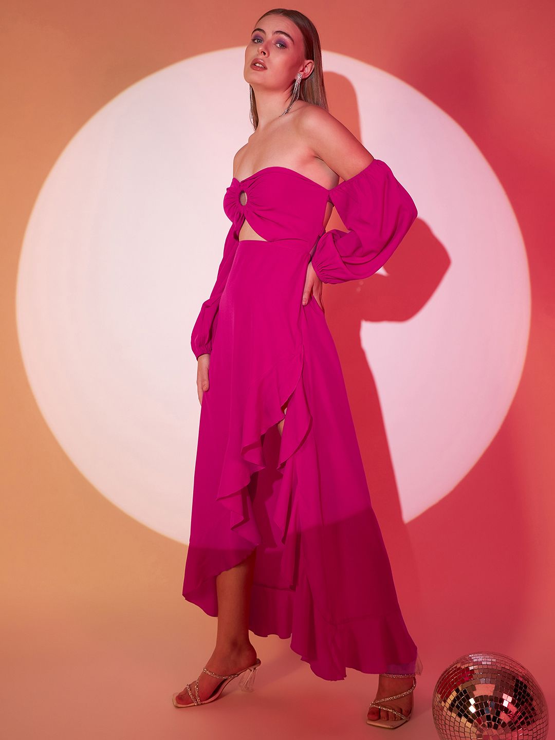 Berrylush Pink Cut Outs A-Line Midi Dress