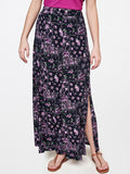 AND Women Purple & Black Printed Viscose Rayon Maxi A-Line Skirt