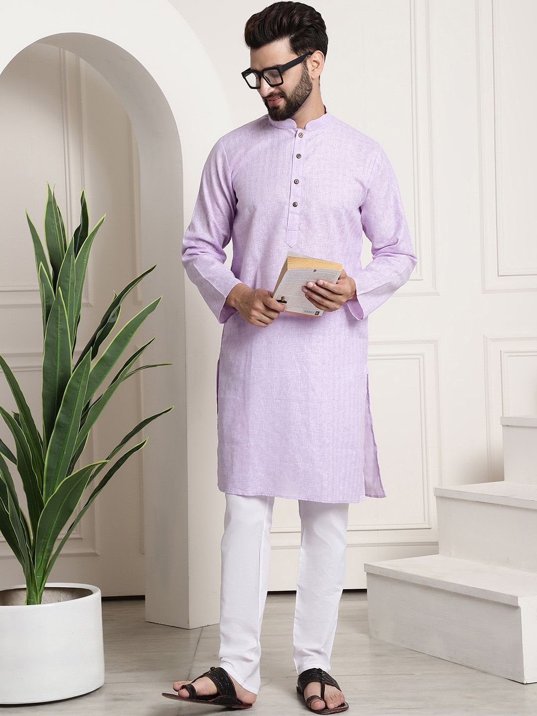 SOJANYA Berkolar Mandarin Lengan Panjang Kurta Lurus