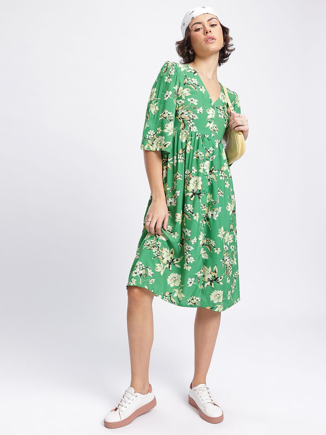 DressBerry Floral Fantasy Cut-Out Midi A-Line Dress