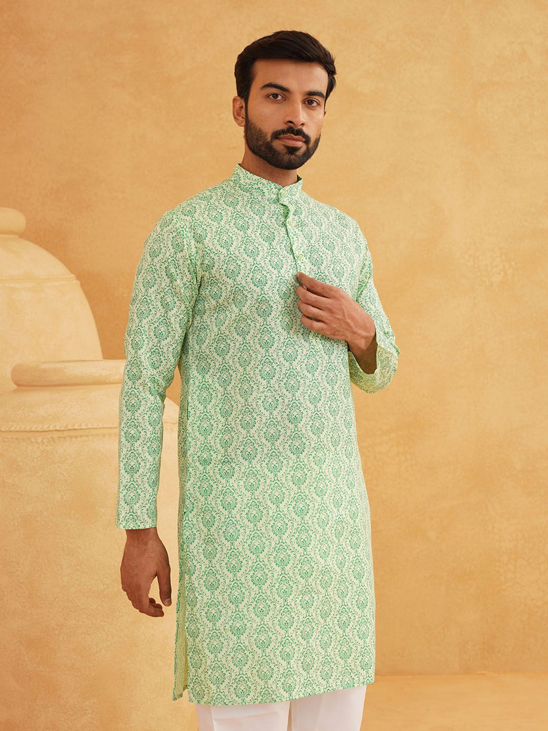 SOJANYA Motif Etnik Bercetak Kolar Jalur Kurta Lurus