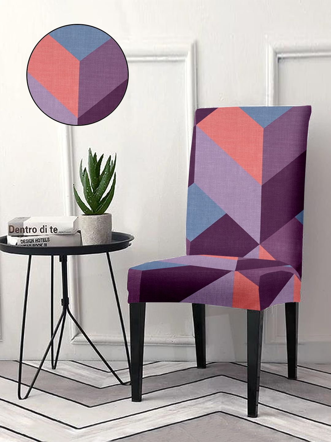 Cortina Purple & Blue 6-Pieces Geometric Printed Super Stretchable Chair Covers