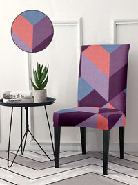Cortina Purple & Blue 6-Pieces Geometric Printed Super Stretchable Chair Covers