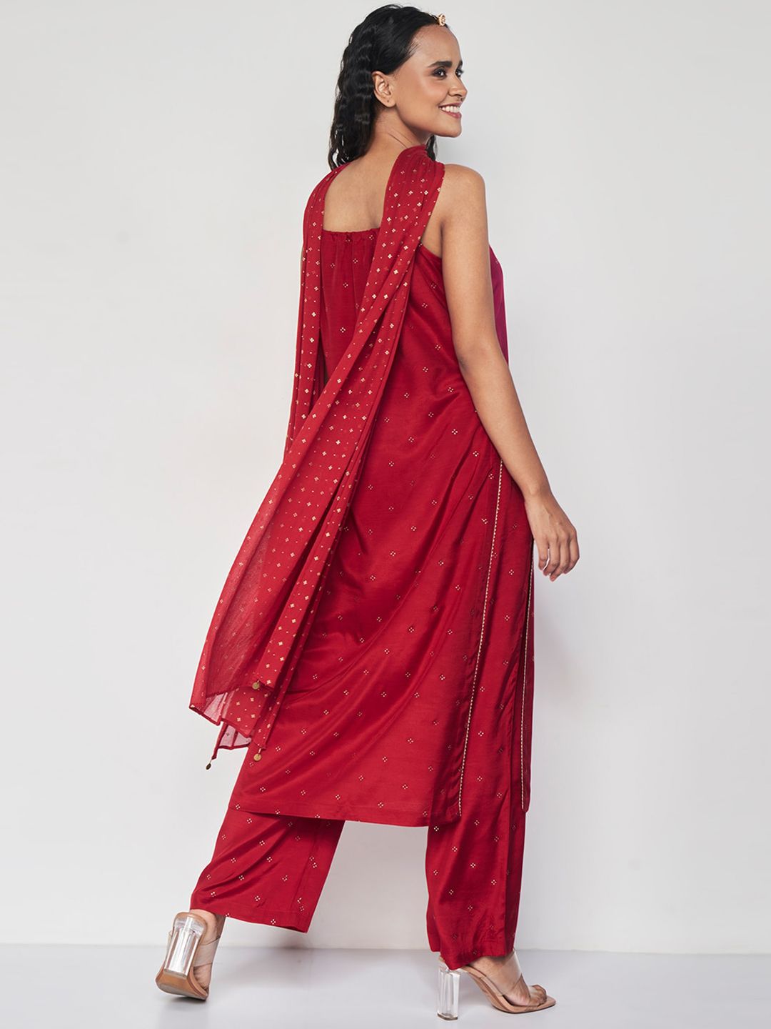 Global Desi Ethnic Motifs Printed Regular Kurta with Palazzos & Dupatta