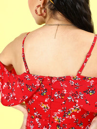 Berrylush Women Red Floral Printed Fit and Flare Dress
