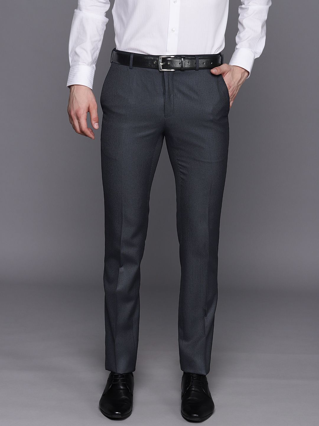 Raymond Men Striped Slim Fit Formal Trousers