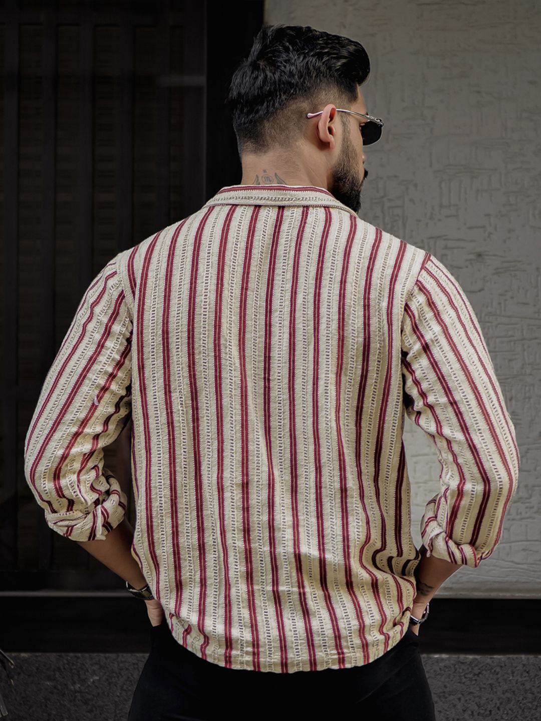 Powerlook Men Spread Collar Vertical Striped Casual Shirt