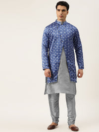 SOJANYA Men Grey & Blue Kurta with Churidar