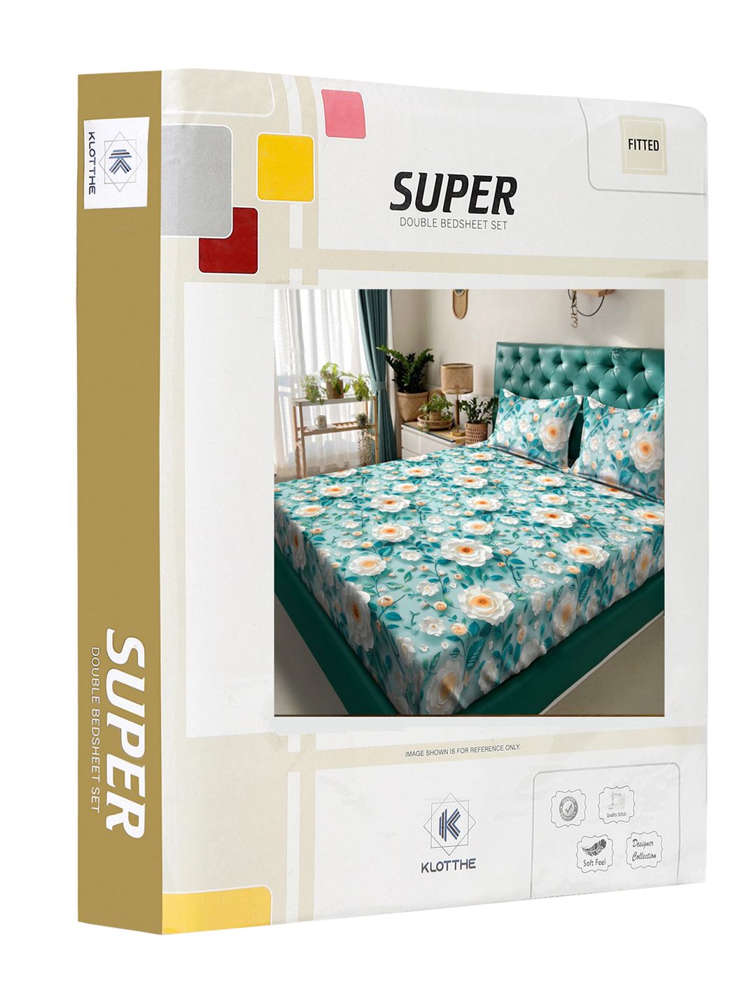 KLOTTHE Turquoise Blue Floral Printed Dilengkapi 300 TC King 7D Cadar Dengan 2 Sarung Bantal
