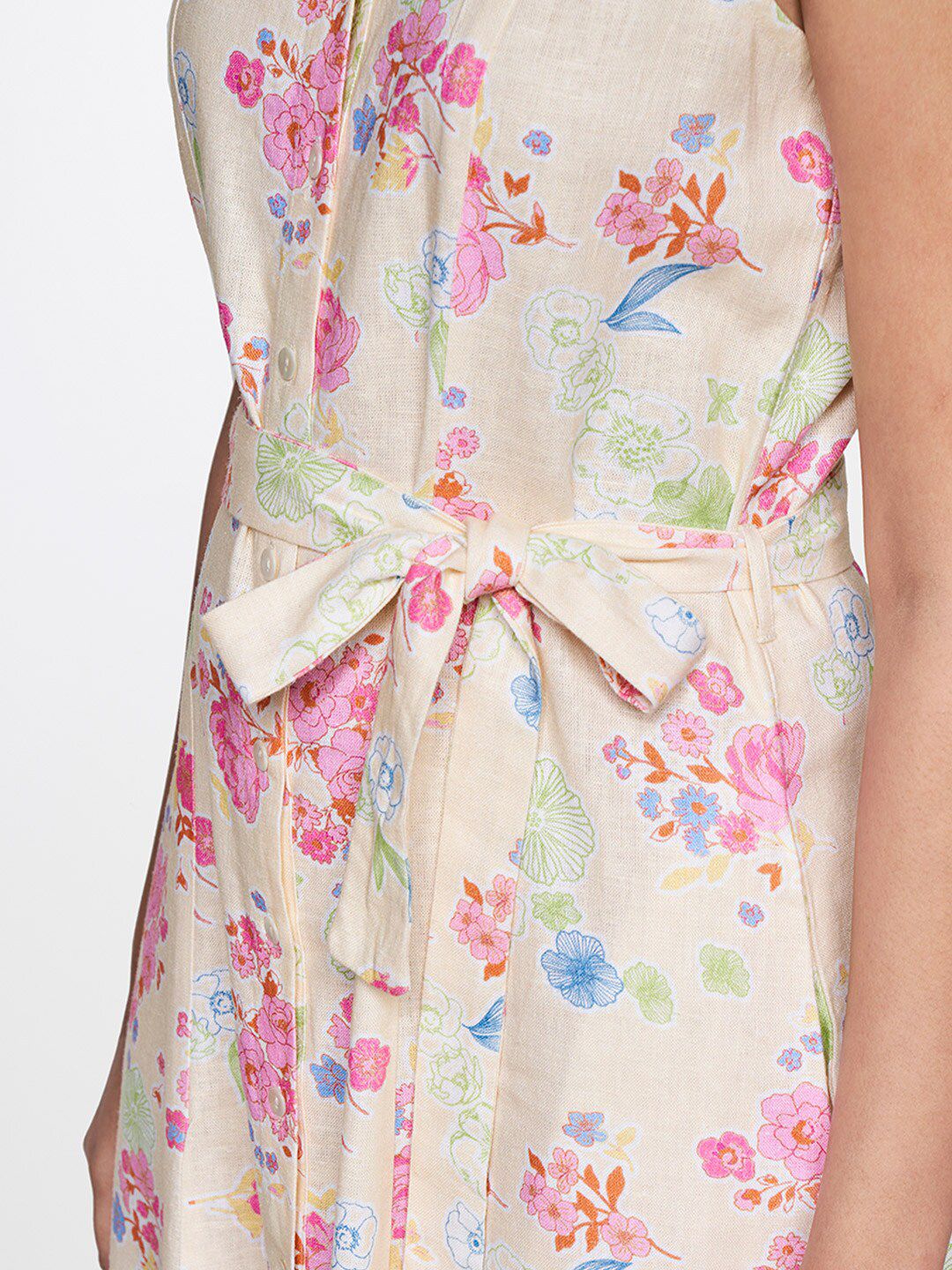 AND Sleeveless Floral Printed Belted Shirt Dress