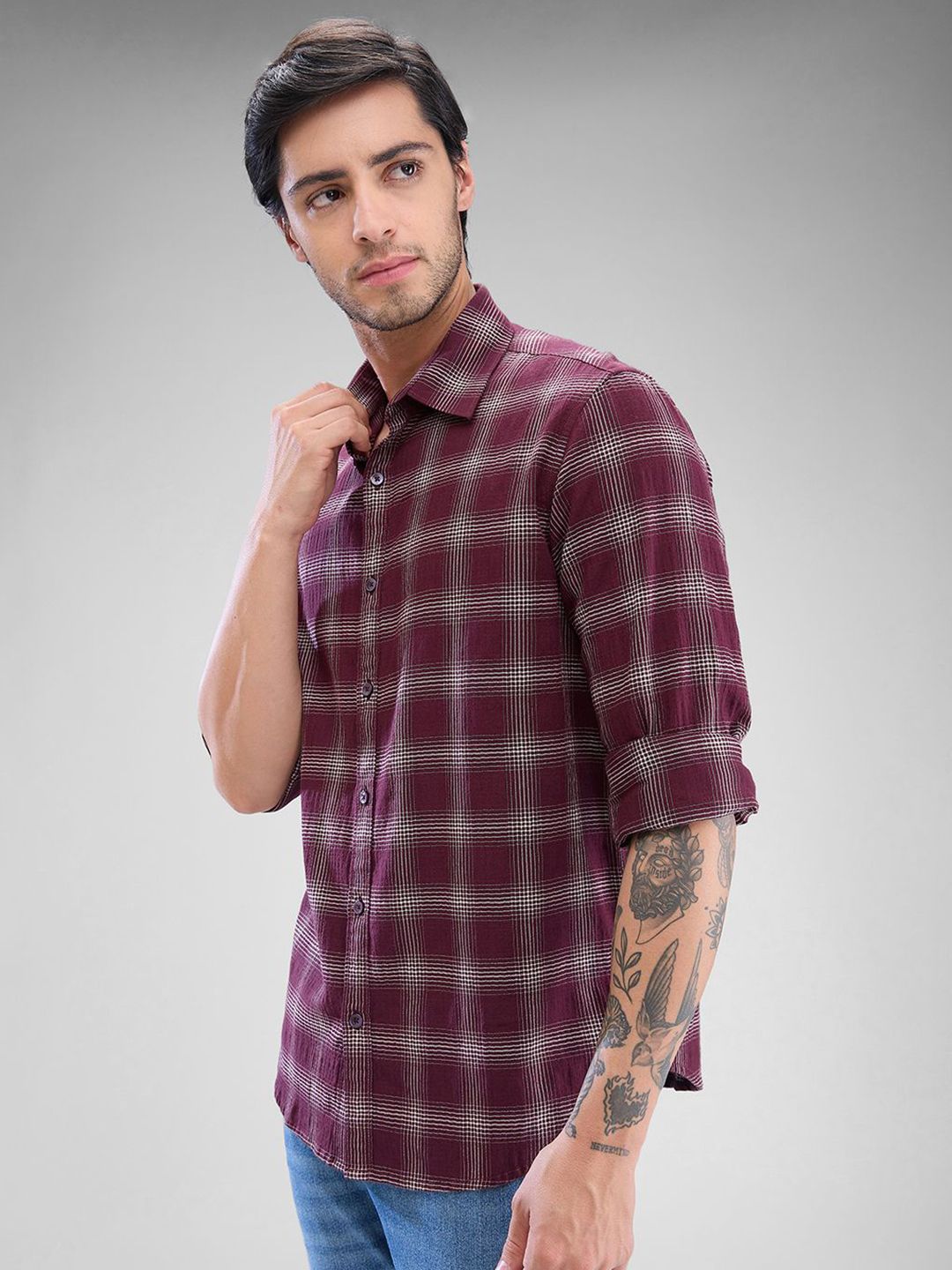SPYKAR Men Slim Fit Tartan Checks Opaque Checked Casual Shirt