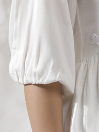 W Embroidered Puff Sleeves Gathered Layered A-Line Top