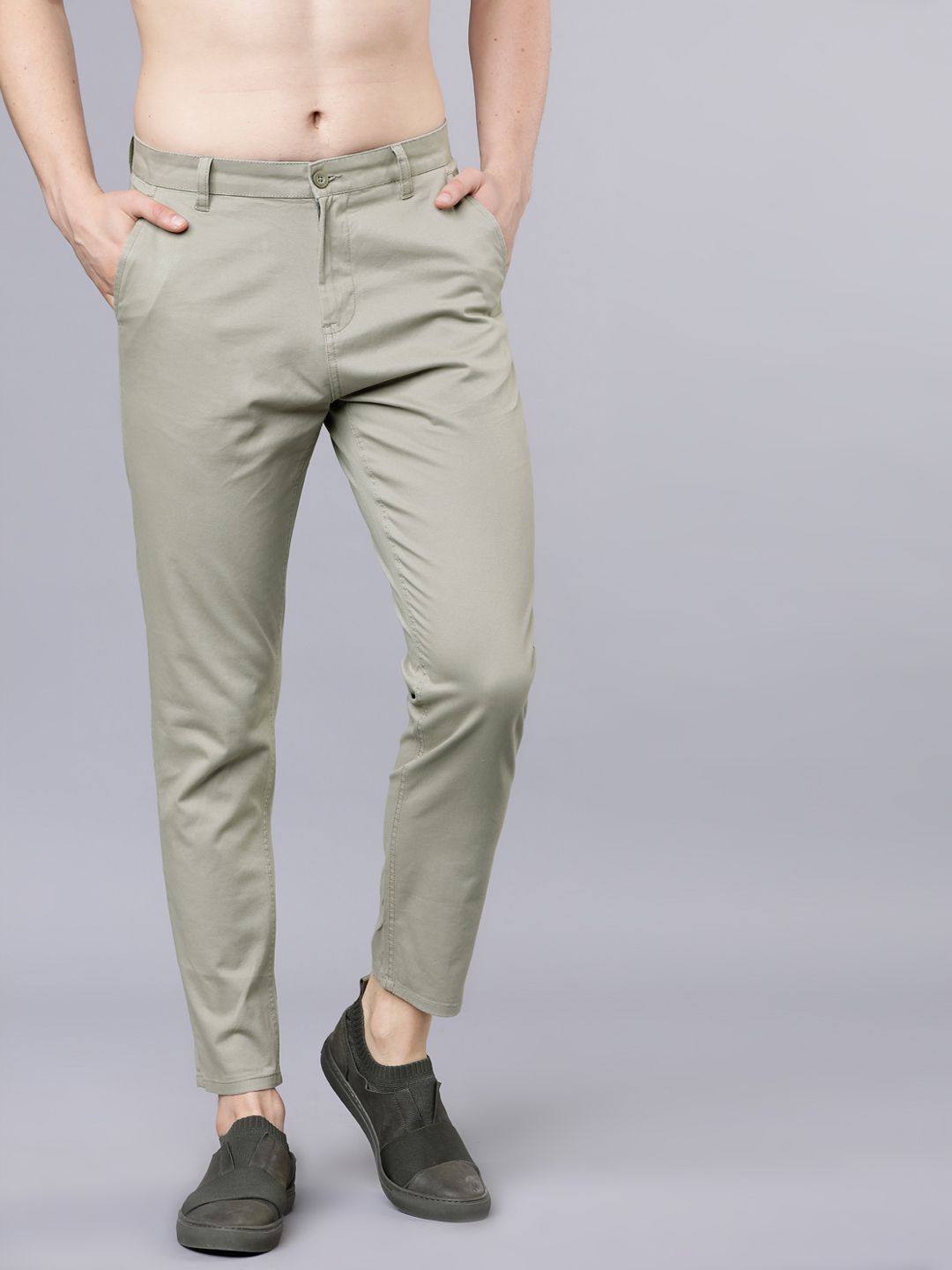 HIGHLANDER Men Olive Green Tapered Fit Chinos