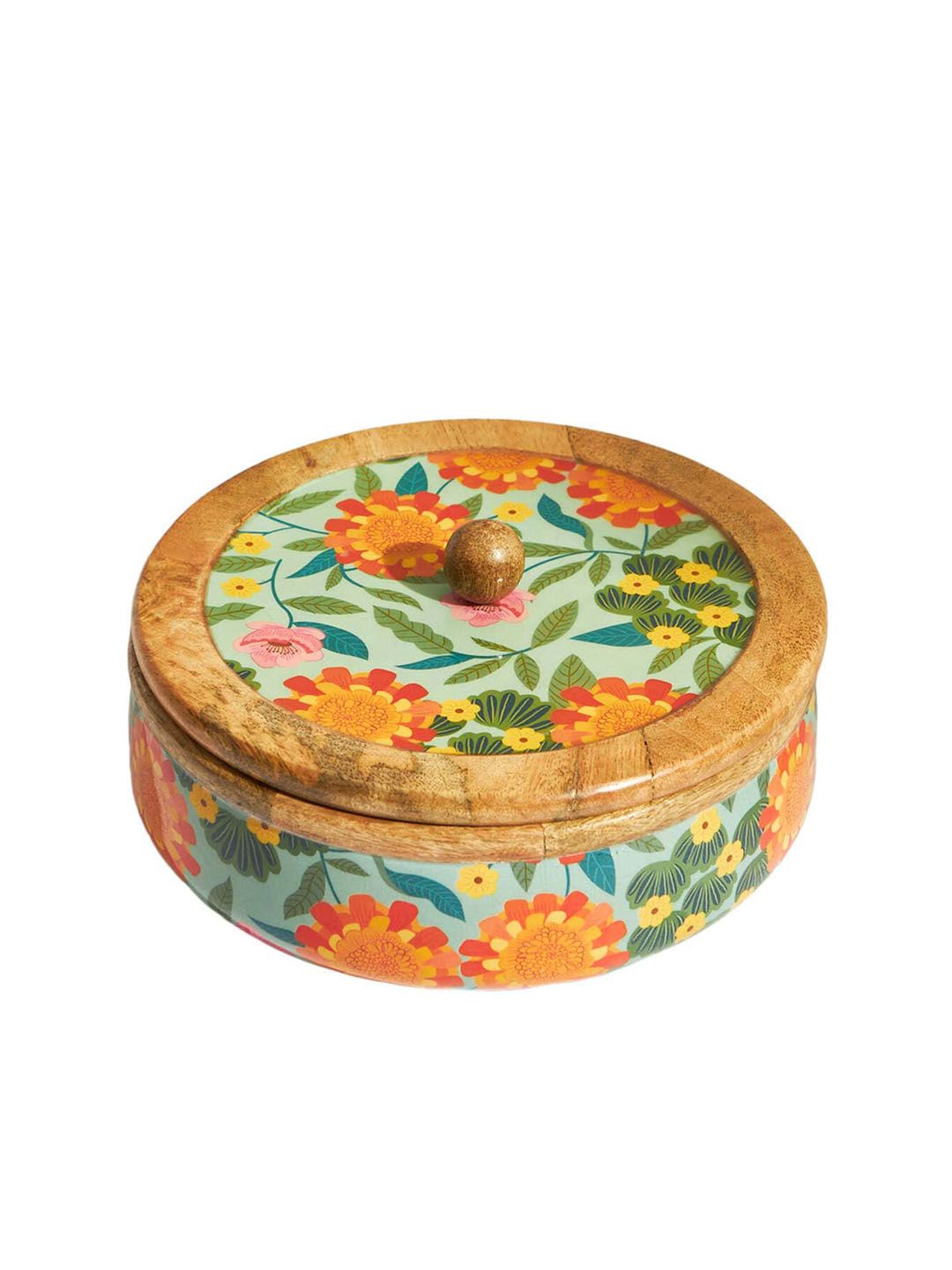 Chumbak Blue Marigold Wood Storage Box