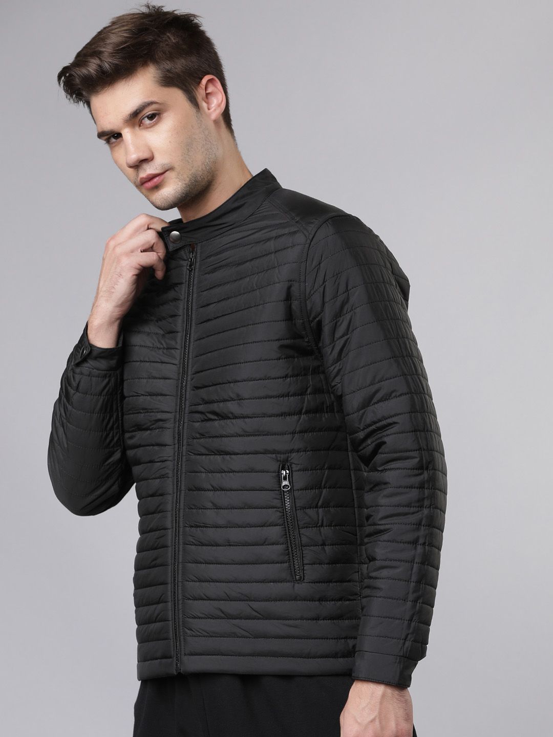 HIGHLANDER Men Black Solid Padded Jacket