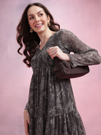 DressBerry Printed Ruffled A-Line Tiered Midi Dress