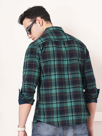 Garage India Co Green & Navy Blue Comfort Tartan diperiksa kemeja kapas terbalik