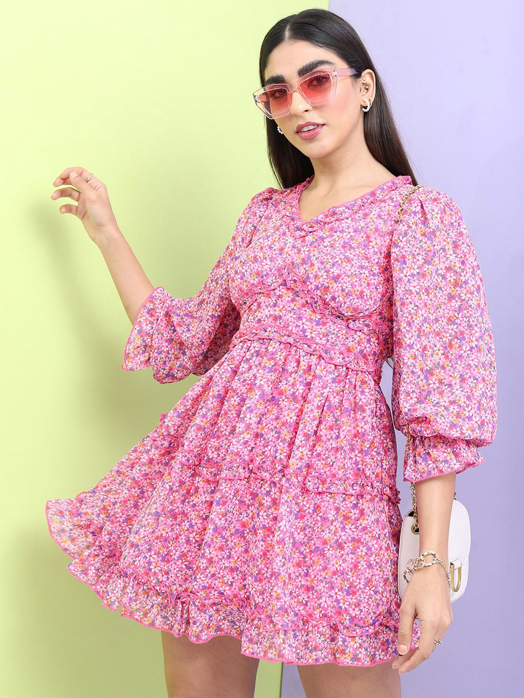 Tokyo Talkies Ruffled Floral Mini A-Line Dress