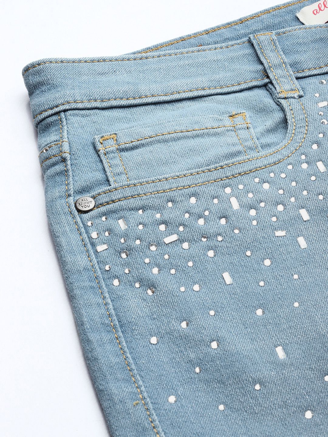 all about you Women Mom Fit Stone-Studded Stretchable Jeans