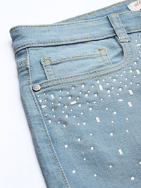 all about you Women Mom Fit Stone-Studded Stretchable Jeans