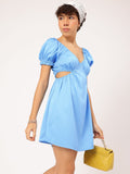 DressBerry Sunkissed-Selection Cut-Out Puff Sleeves Smocked Mini Dress