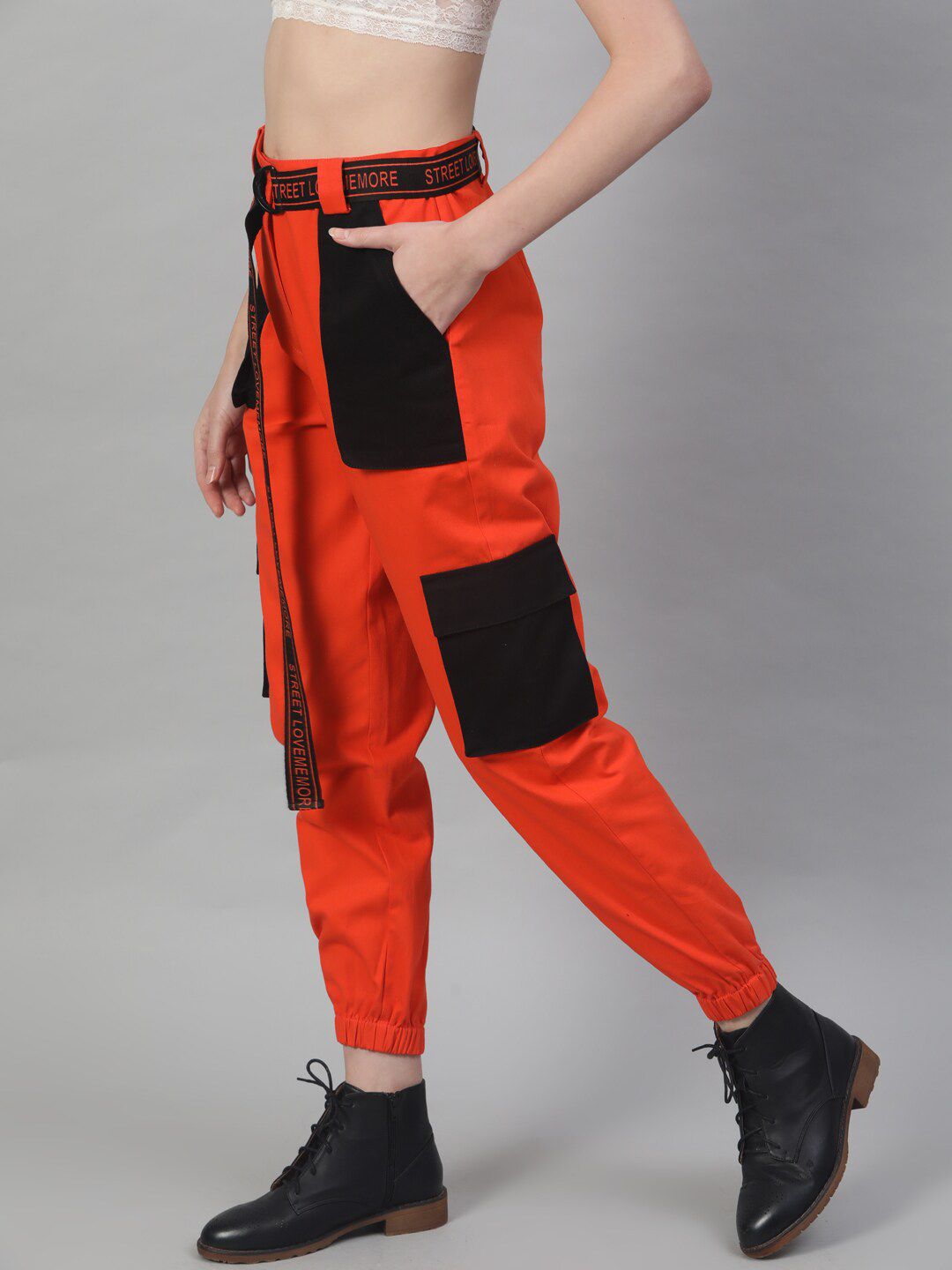 STREET 9 Women Orange Regular Fit Solid Cargos
