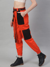 STREET 9 Women Orange Regular Fit Solid Cargos